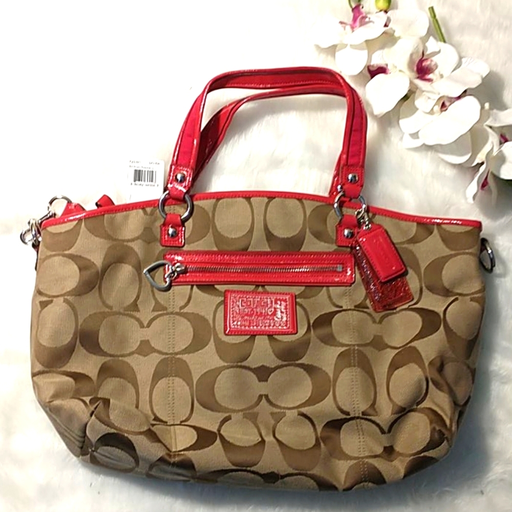 NWT khaki/raspberry Coach hobo